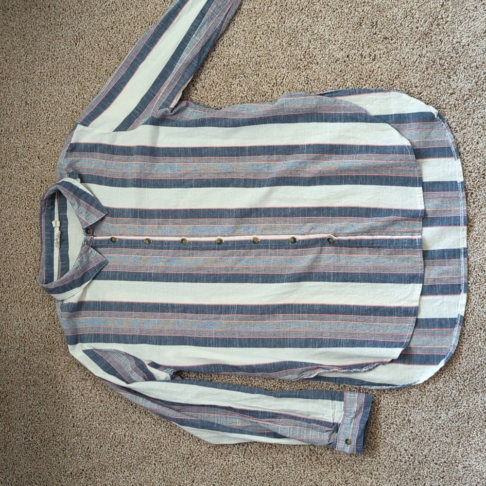 Buckle BKE 100% Cotton Eased Fit Boyfriend/Oversized Striped Button-Down Top